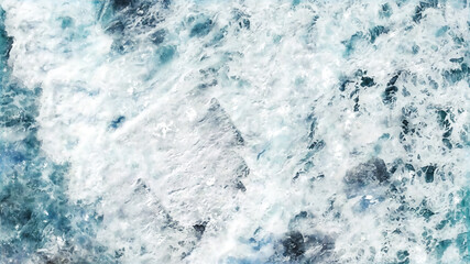 Obraz premium Abstract watercolor ocean. Primary colors are blue, cyan, white. Texture for background, design, interior, tile, business card, banner, postcard