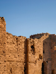 Ruins of ancient stone bricks arch detail of a village bulidings in an anatolian town. Middle east...