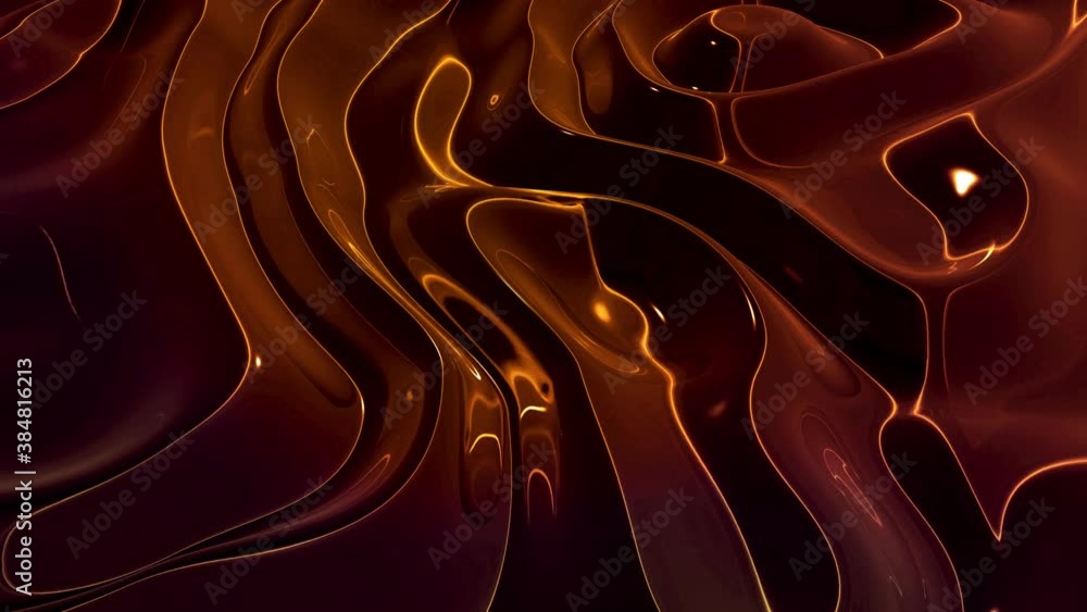 Poster looped abstract background with wavy sparkling golden liquid pattern on shiny glossy surface. viscou