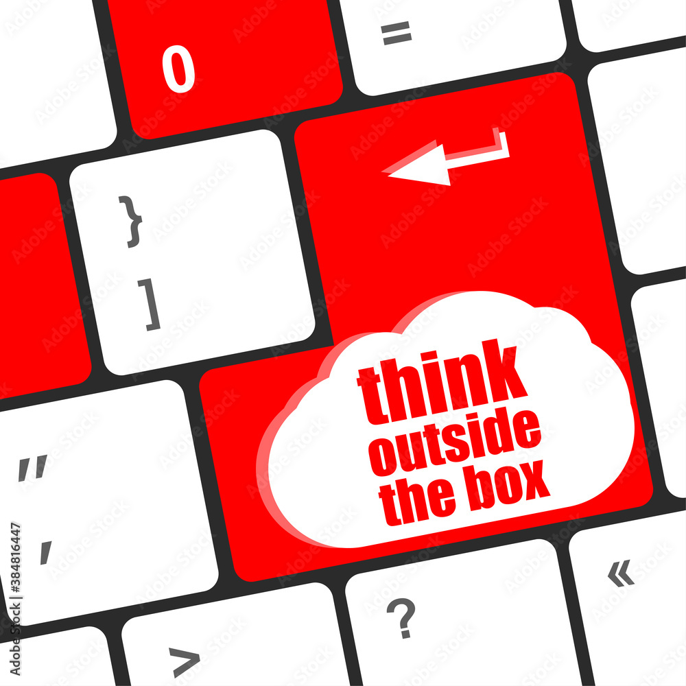 Poster think outside the box words, message on enter key of keyboard