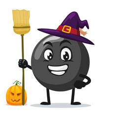 vector illustration of bomb character of mascot wearing witch costume and holding broom