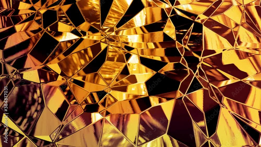 Poster looped abstract background with wavy sparkling golden liquid pattern on shiny glossy surface. viscou