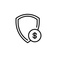 Money with a shield. Guarantee financial protect icon concept isolated on white background. Vector illustration