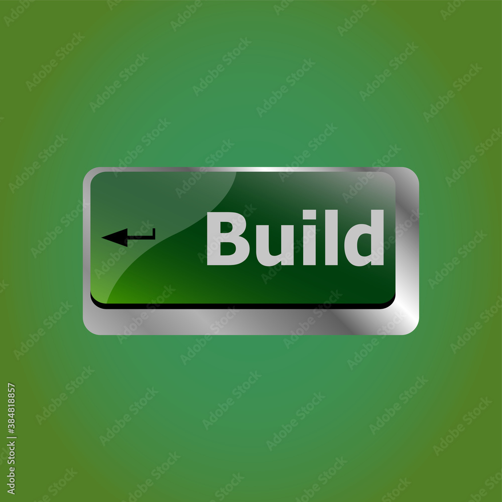 Poster computer keyboard with build button, business concept