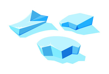 Iceberg blocks. Frozen blocks for winter landscapes. Icebergs for game design and decor. Vector illustration in cartoon style