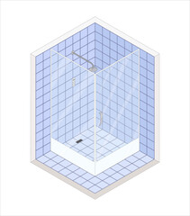 Isometric showers cabin. Vector flat 3D concept  interior illustration of bath room