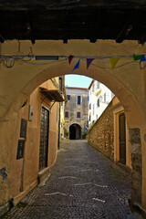 An alley among the old houses of Fiuggi, a medieval village in the Lazio region.