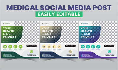 Medical Social Media Post Design premium layout for doctor & nurse promo.Morden abstract geometric social media Healthcare advertising template and square web banner digital marketing vector sets.