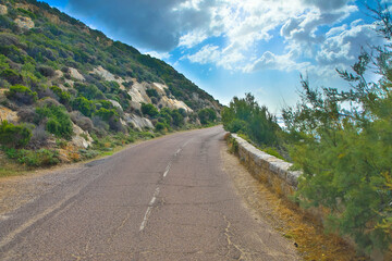 Landstraße D81B südwestlich von Calvi in ​​der Nähe von La Revellata in der Balagne-Region,...