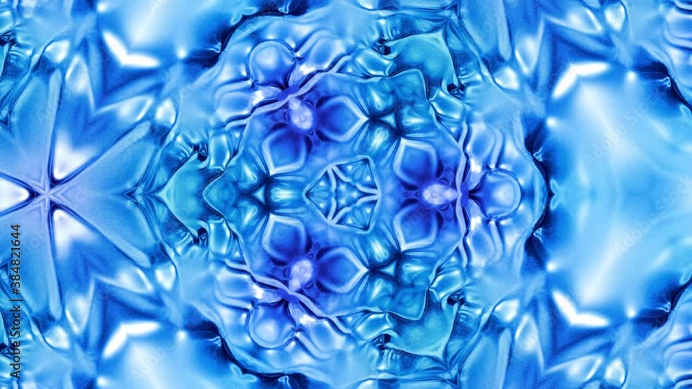 Poster abstract symmetric background with star symmetry. mandala with waves. looped abstract blue liquid ba
