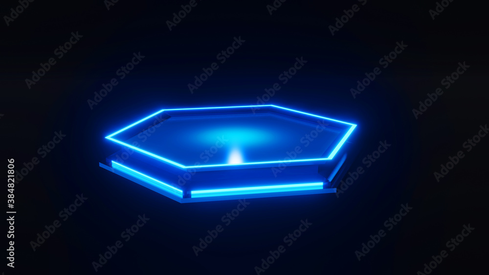 Poster 3d rendering platform sci-fi style glow hexagon model