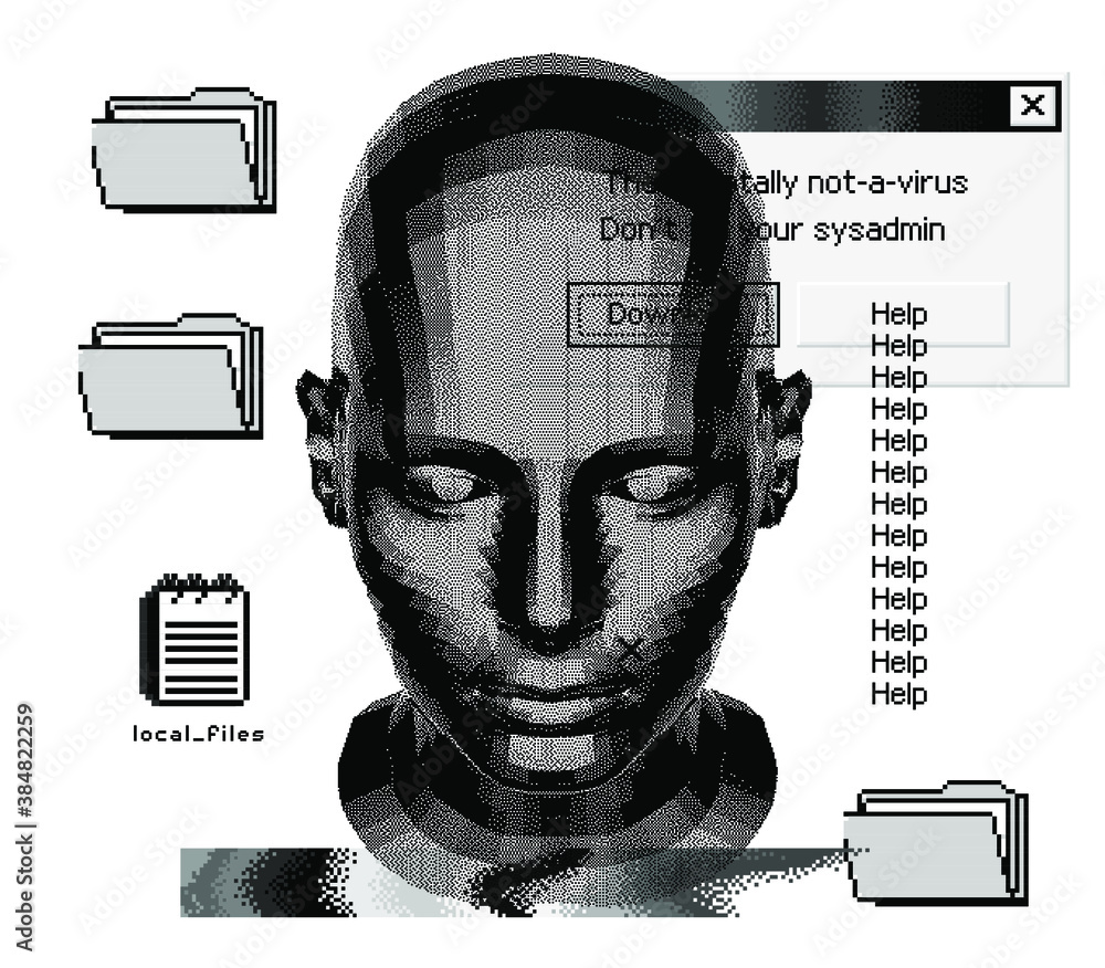 Poster artificial intelligence and psychological profiling concept. human head with glitched pixels, distor