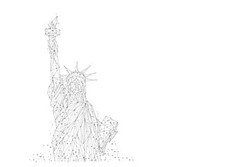 Polygonal Statue of Liberty.New York landmark. American symbol. low poly black lines and dots. Vector illustration.
