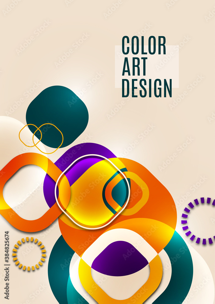 Poster overlapping round squares form a geometric abstract background composition. design template for wall