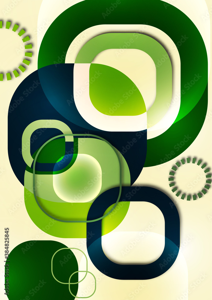 Poster overlapping round squares form a geometric abstract background composition. design template for wall