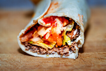 Hot and Spicy delicious fresh roll of lavash, Flat Bread, chicken