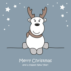 cute white deer christmas cartoon vector illustration EPS10