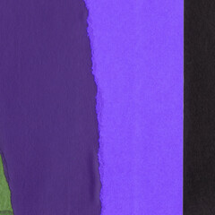 Colorful torn paper collage close-up. Texture made from various paper and cardboard parts. Damaged...