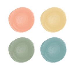 Orange, yellow, green and blue watercolor brush stroke circle shapes
