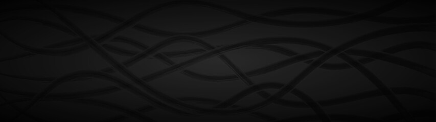 Abstract dark background of wavy intertwining lines in black and gray colors