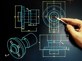 engineer working on computer at piece cad design