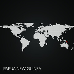 Dotted world map with marked papua new guinea