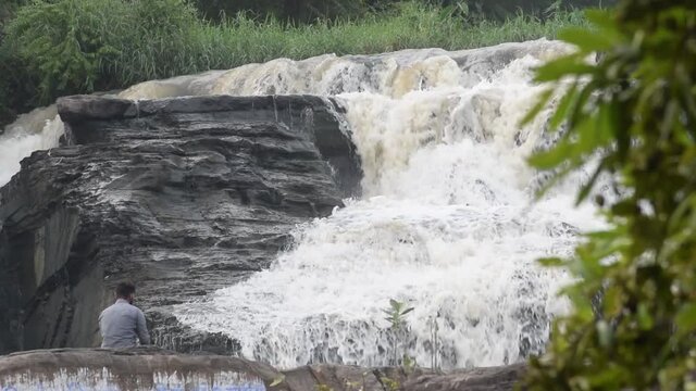 Water flowing from water fall at Bhatinda water falls in Dhanbbad, Jharkhand in India.