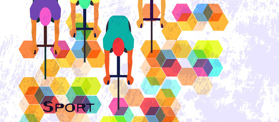 poster concept and sport. Colorful design element for maps, banners, printing, vector illustrations of icons, logos, and information. image of a cyclist and geometric shapes. EPS10