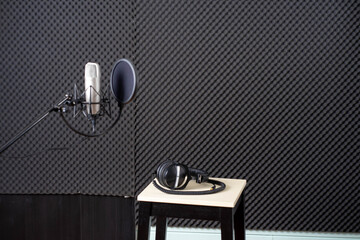  recoding studio with microphone. Performance arts concept.