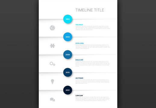 Minimalistic Vertical Timeline Layout with Circle Icons on Paper Folds