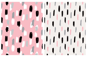 Cute Geometric Seamless Vector Patterns with Hand Drawn Spots and Lines Isolated on a Pastel Pink and Light Beige Background. Funny Abstract Doodle  Repeatable Print. 