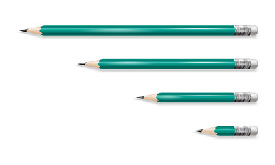Realistic Detailed 3d Different Green Pencil Set. Vector