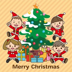 クリスマスツリーと子供たち