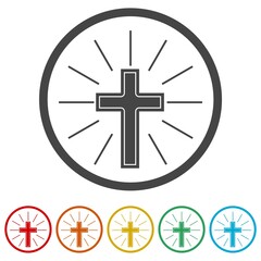 Christian cross ring icon, color set