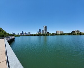Obraz premium city river and skyscrapers