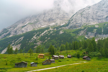 Fototapeta na wymiar Mountain landscape along the road to Fedaia pass, Dolomites