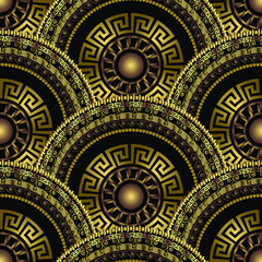 Decorative gold seamless 3d pattern. Mandala greek ornament