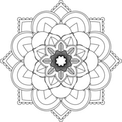 Easy Mandala coloring book simple and basic for beginners, seniors and children. Set of Mehndi flower pattern for Henna drawing and tattoo. Decoration in ethnic oriental, Indian style.
