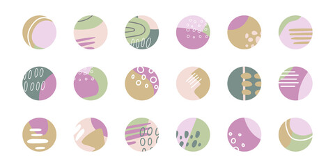 Highlight covers set. Organic shapes design elements for social media story. Unique hand drawn round templates. Fashion cover in pastel colors for bloggers. Vector illustration