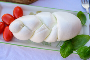 Fresh soft white italian cheese braid mozzarella buffalo made from Italian buffalo's milk by pasta...