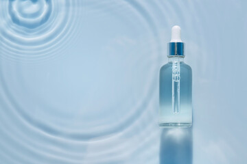 Cosmetic spa medical skin care, bottle for serum, micellar toner and emulsion on water texture...