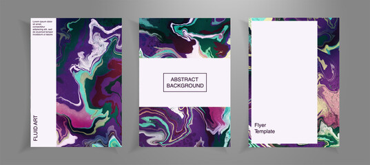 Fluid marble texture set. Flyer cards template with abstract background. Set of cards for print and web design