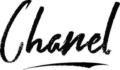 Chanel-Female name Modern Brush Calligraphy on White Background - obrazy, fototapety, plakaty