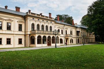 Fototapeta na wymiar ZYWIEC,POLAND - AUGUST 05, 2020: New castle in park