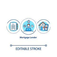 Mortgage lender concept icon. Financial institution. Offer home loans. Homebuyer borrow. Mortgage bank idea thin line illustration. Vector isolated outline RGB color drawing.