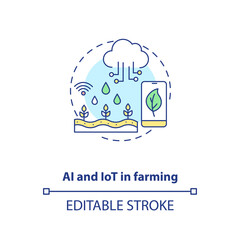 AI and IoT in farming concept icon. Agriculture innovation. Technologies for better organic food creation idea thin line illustration. Vector isolated outline RGB color drawing. Editable stroke