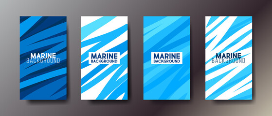 Set of four blue color business cards with graphic elements and text. Vector illustration.