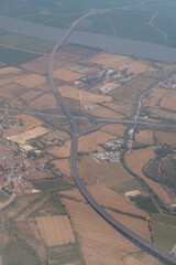 flight over the city of Lisbon by plane. Portugal .