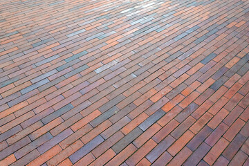 High quality red pavement from ceramic clinker brick tiles. Sidewalk made of expensive and high...