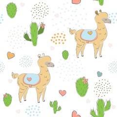Seamless Alpaca Pattern with cacti